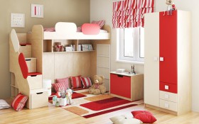 Детская комната Бэрри (Бежевый/Красный/корпус Клен) в Туле - tula.katalogmebeli.com | фото