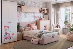 Комплект детской мебели Алина К2 Дуб мария/белый/нежно-розовый велюр в Туле - tula.katalogmebeli.com | фото
