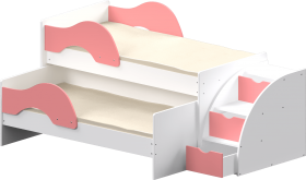 Кровать детская Матрешка выкатная с лестницей  Белый/Розовый в Туле - tula.katalogmebeli.com | фото