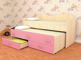Кровать детская Нимфа двухместная 2.0 Дуб молочный/Розовый в Туле - tula.katalogmebeli.com | фото