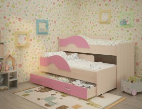 Кровать детская Радуга 1600 Млечный дуб/Розовый в Туле - tula.katalogmebeli.com | фото
