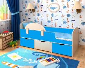 Кровать Малыш-мини с бортиком Дуб молочный/Голубой в Туле - tula.katalogmebeli.com | фото