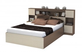 Кровать с прикроватным блоком КР 552 Спальня Basya (шимо темный/шимо светлый) в Туле - tula.katalogmebeli.com | фото
