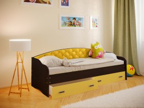 Кровать Софа-7 с мягкой спинкой (800х1900) Венге/Желтый в Туле - tula.katalogmebeli.com | фото
