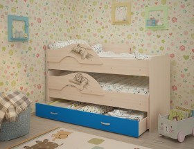 Кровать выкатная Радуга-Сафари детская 1600 Млечный дуб/Голубой в Туле - tula.katalogmebeli.com | фото