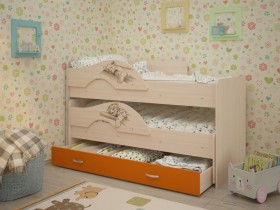 Кровать выкатная Радуга-Сафари детская 1600 Млечный дуб/Оранжевый в Туле - tula.katalogmebeli.com | фото