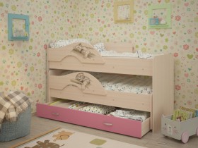 Кровать выкатная Радуга-Сафари детская 1600 Млечный дуб/Розовый в Туле - tula.katalogmebeli.com | фото
