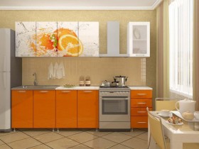 Кухонный гарнитур 1,6м Апельсин (Белый/Оранжевый металлик/Фотопечать апельсин) в Туле - tula.katalogmebeli.com | фото 1