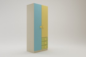 Шкаф 2-х створчатый с ящиками Смайли (Желтый/Голубой/Зеленый/корпус Клен) в Туле - tula.katalogmebeli.com | фото