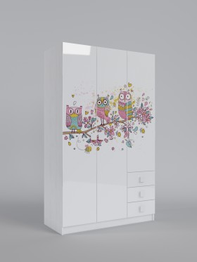 Шкаф 3-х створчатый с ящиками Совушки (Белый/корпус Выбеленное дерево) в Туле - tula.katalogmebeli.com | фото